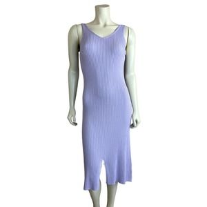 NEW Halara Purple Ribbed Midi Dress S Sleeveless Vneck Everyday Split Hem Womens